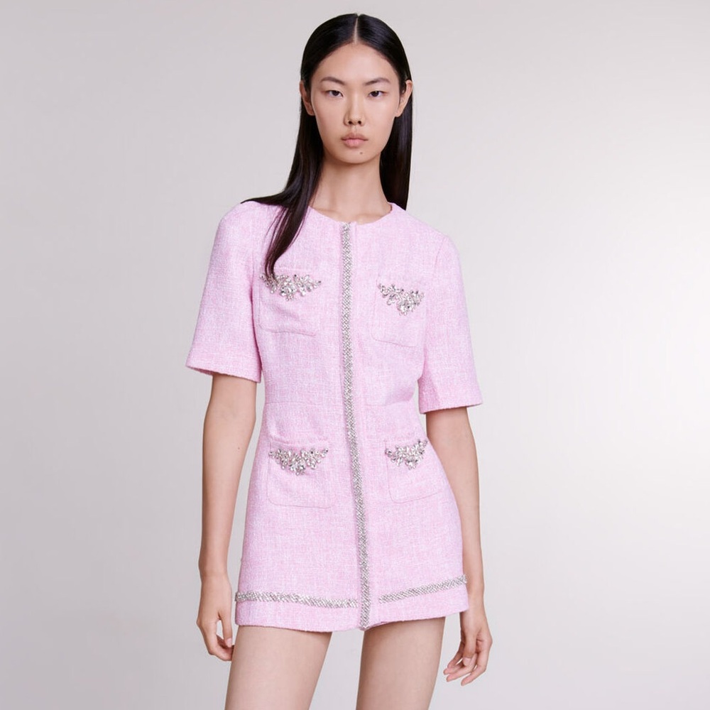 Maje Pink Tweed Playsuit with Rhinestones (XS)